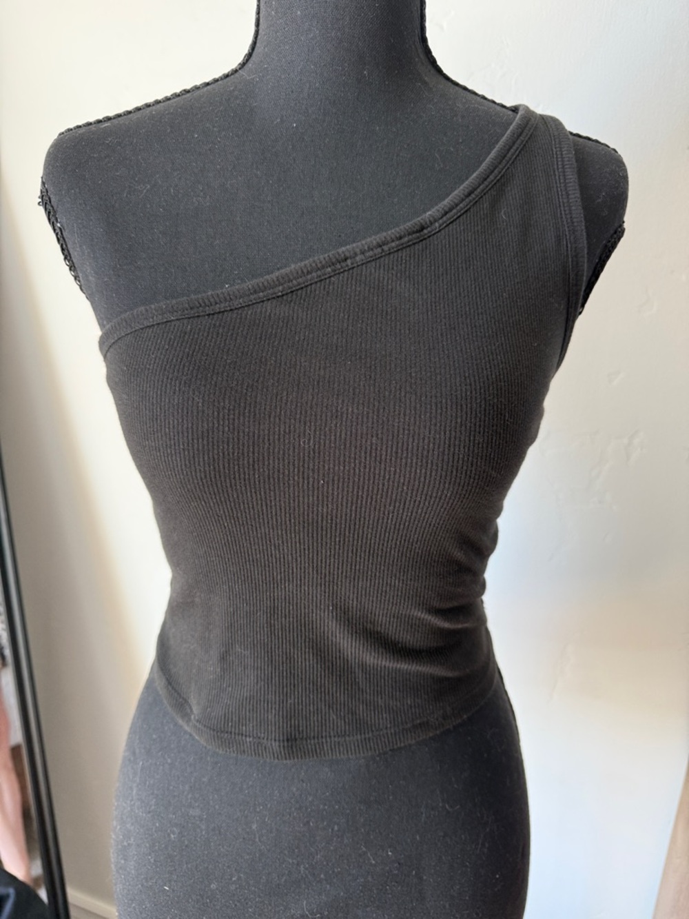 PINK Victoria's Secret Black One-Shoulder Ribbed Tank